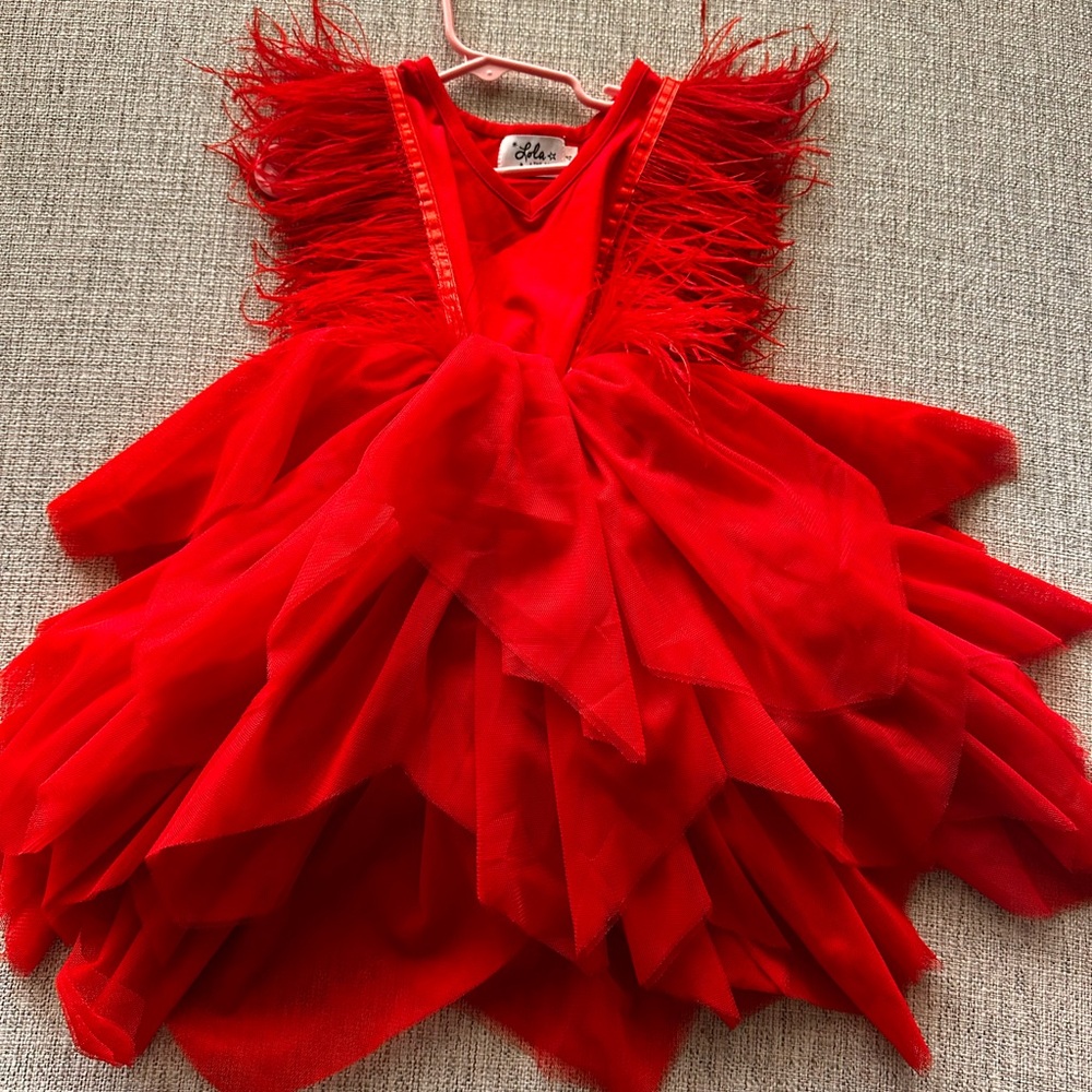 Lola + the boys Red Feathered Kids Costume Dress size 4